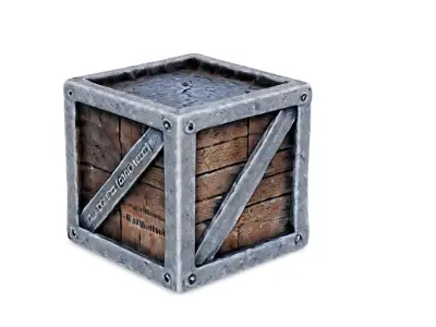Rustic Industrial Metal and Wood Crate 3D model