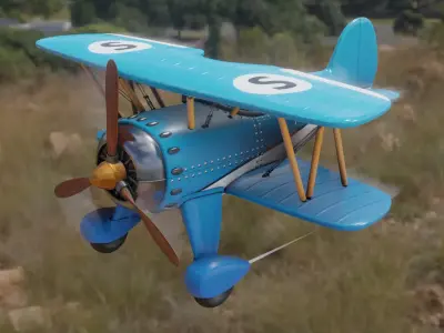 The Plane biplane flying in sky Low-poly 3D model