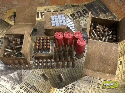 Ammunition Bullets and Shell casings Low-poly 3D model