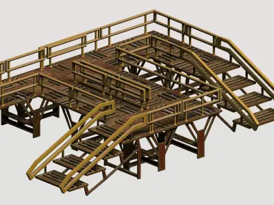 Modular game asset stair platform Low-poly 3D model
