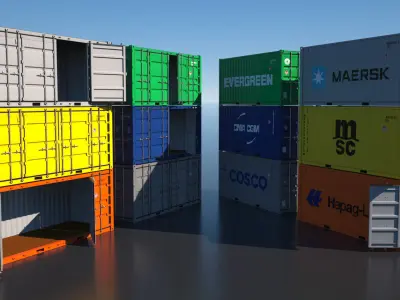 Shipping Container 20ft Dry Van Open Side Rigged 3D 3D model