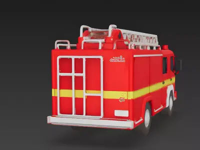 Stylized Fire Engine 3D Model Low-poly 3D model