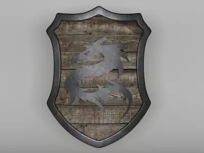 Shield wooden with dragon 3D model