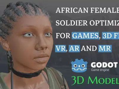 Realistic Military African Female Soldier For Godot Low-poly 3D model