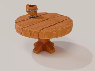 Stylized Wooden Tavern Table with Mug Low-poly 3D model