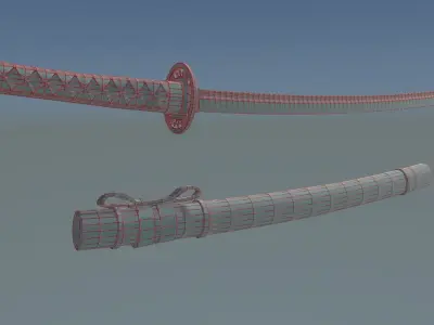 Golden Shinobi Katana Low-poly 3D model