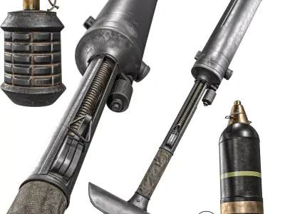 Type 97 Hand Grenade And Type 89 Grenade Launcher 3D model