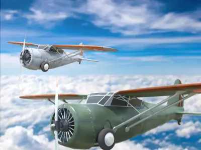 Light aircraft Curtiss f13c Low-poly 3D model