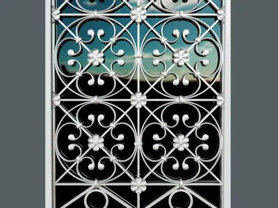 White door with glass and forged grille 3D model