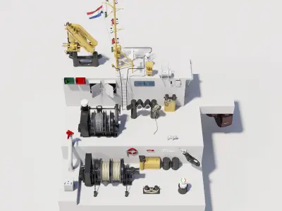 Tugboat and civil ships equipment asset  Low-poly 3D model