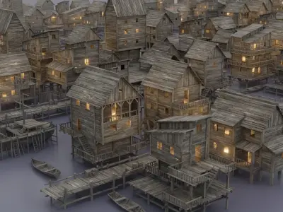 Fishermens buildings Free low-poly 3D model