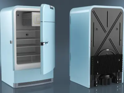 Retro Kitchen Refrigerator Unit Blue 3D model