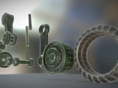 Hydraulic Suspension with Tires Green Version Rig and Animation Low-poly 3D model