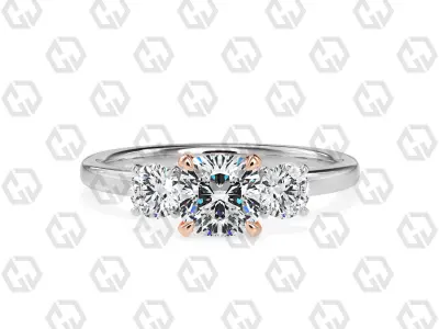 Ring 102 cushion Shape 3 stone ring with round 3D print model