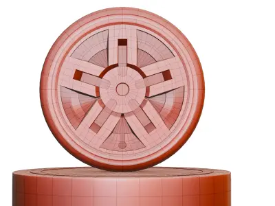 Sci-Fi Car wheel 3d model optimized low poly Low-poly 3D model