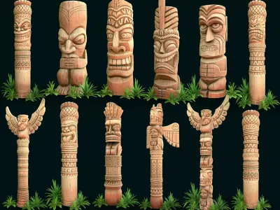 Stylized Wood Totems 3D Model Pack purchase
