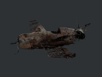 Plane Wreck Damaged Apocalyptic Game Ready 01 Low-poly 3D model