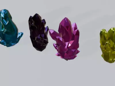 Stylized Magic Crystal Pack 6 Fantasy Crystals Game Ready Low-poly 3D model