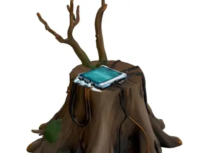Cyberpunk Tree Stump Device Low-poly 3D model