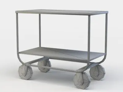 Trolley metal cart with wheels and shelf Low-poly 3D model