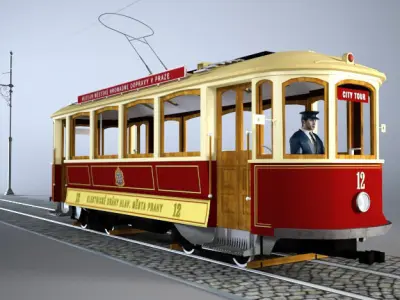SKODA retro tramway Low-poly 3D model