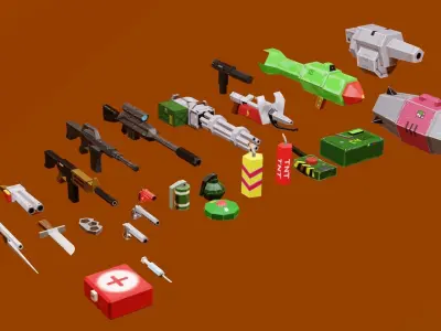 Weapon pack for mobile game Low-poly 3D model