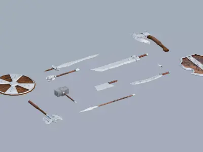 Low Poly Weapon Set for RPG Games Swords  Axes and Shields Low-poly 3D model