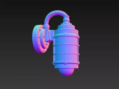 Industrial Wall Lamp - Sci-Fi Steampunk Light PBR Game Ready Low-poly 3D model