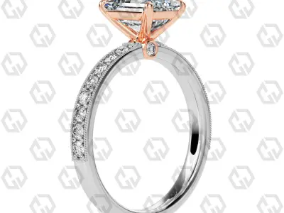 Ring 163 Emerald Shape milgrain pave set ring with Gems 3D print model