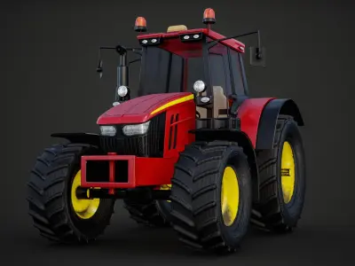 Modern Heavy Agriculture Tractor Red PBR Low-poly 3D model