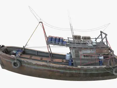 Trawler Fishing Vessel LOD Game Ready Rigged Low-poly 3D model