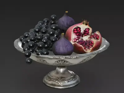 Vintage Ornate Silver Fruit Platter 3D Model Low-poly 3D model