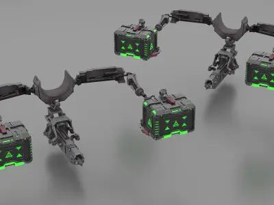 Futuristic Robotic Arm with Sci-Fi Storage Crates 3D model