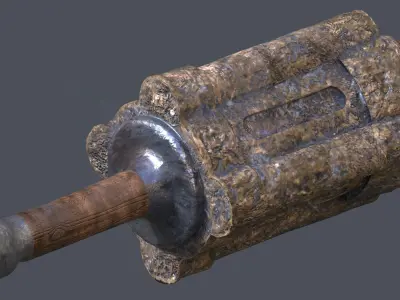Hammer-Viking-Lowpoly-AR-VR piece of metal with wooden handle Low-poly 3D model