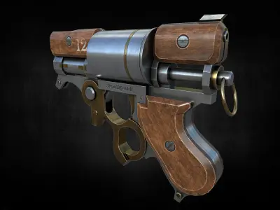 Steampunk revolver  low poly game ready gun model Low-poly 3D model