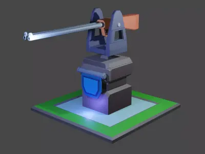 Shotgun Base Defend for mobile game Low-poly 3D model