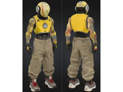 Stylized Cyberpunk Android with Tattoos Low-poly 3D model