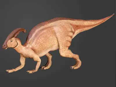 Parasaurolophus Game Ready dinosaur with long horns Low-poly 3D model
