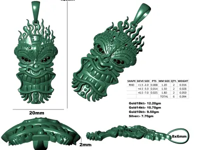 Antique African Tribal Mask Pendant 3D print model