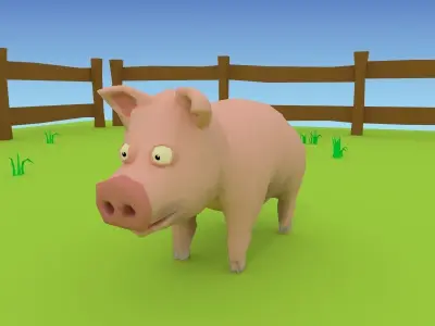 cartoon pig low poly Low-poly 3D model