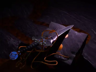 Demon Sword Golden Blue Free low-poly 3D model