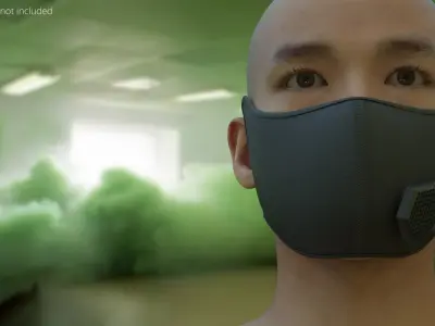 Smart Respirator Mask with Air Module on Face 3D model