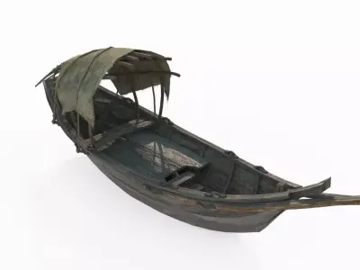 Ancient wooden boats carried on water 3D model