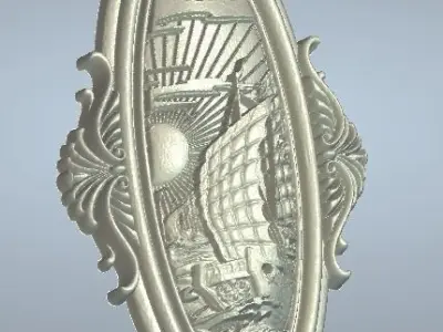Ship 3D Relief CNC Carving Pendant Medallion Plaque Wall Art 3D print model