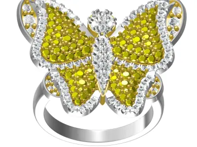 Antique Butterfly Diamond Hip Hop Ring 3D print model