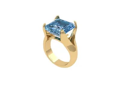 Asscher Solitair Ring 3D print model 2