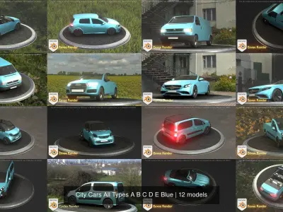 City Cars All Types A B C D E Blue 3D Model Pack purchase