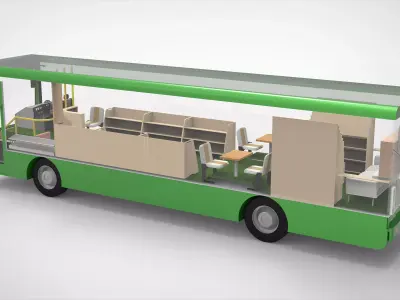 Innovative Mobile Library on Wheels with Interior Design Low-poly 3D model