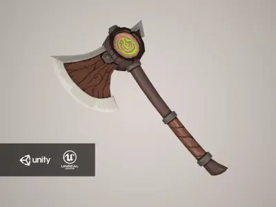 Wooden axe Low-poly 3D model 2