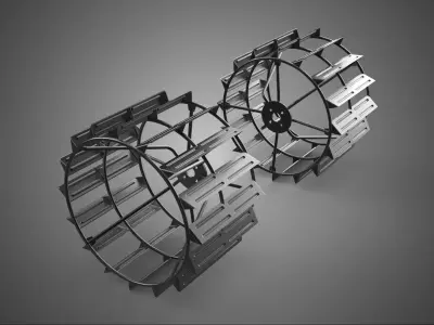 2 DOUBLE TREAD LONG WIDE TRACK CAGE WHEEL TRACTOR TYRE TIRE RIM 3D model